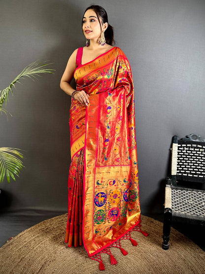 Red Patola Motif Soft Silk Pattu Saree
