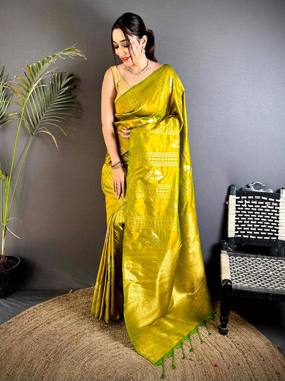 Olive Sona Chandi Striped Silk Pattu Saree

