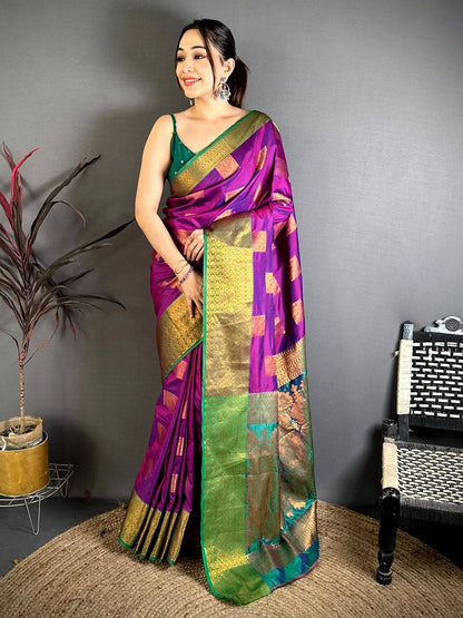 Opulent Copper Zari Banarasi Katan Silk Pattu Saree


