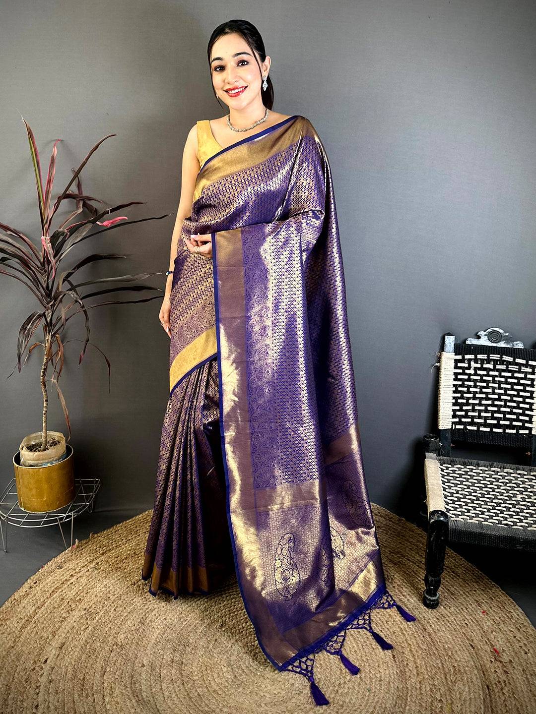 Radiant Purple Kanjivaram Zari Silk Pattu Saree