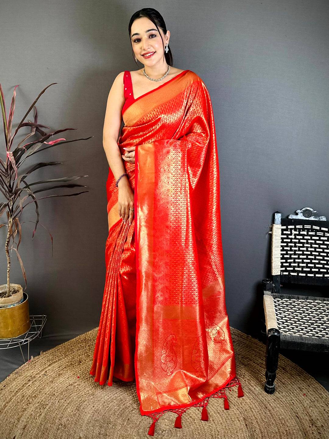 Radiant Red Kanjivaram Zari Silk Pattu Saree