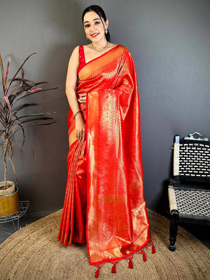 Radiant Red Kanjivaram Zari Silk Pattu Saree
