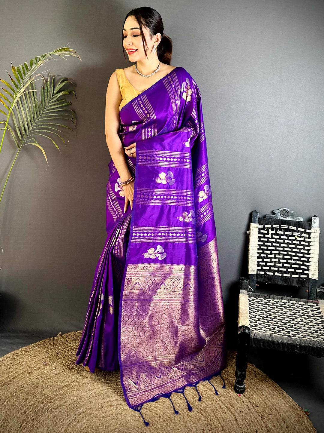 Purple Sona Chandi Striped Silk Pattu Saree

