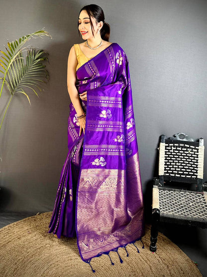 Purple Sona Chandi Striped Silk Pattu Saree

