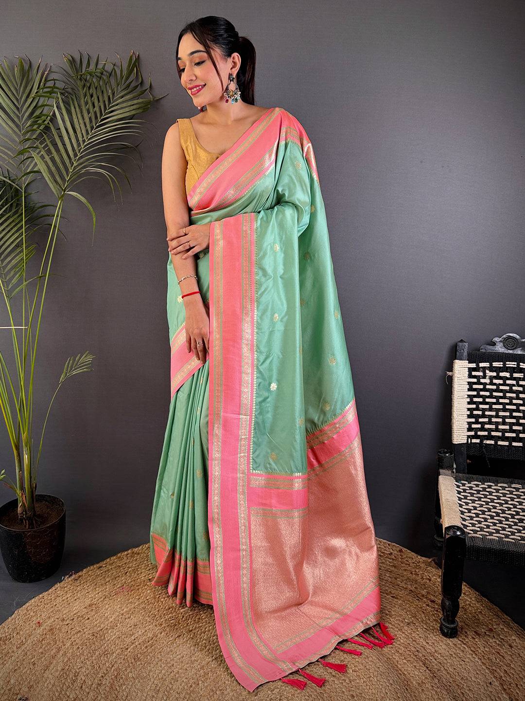 Pista Soft Silk Floral Butta Pattu Saree