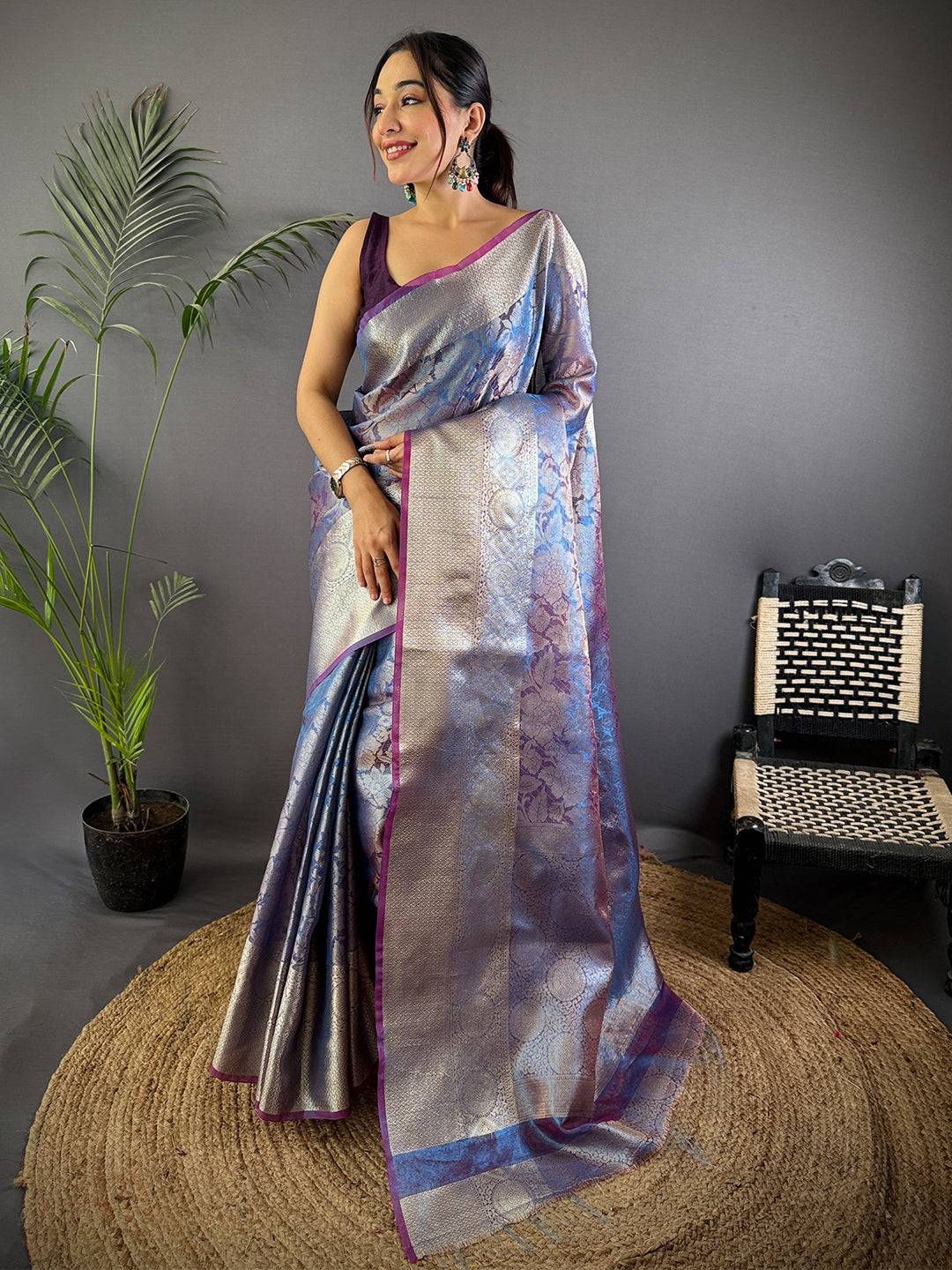 Lavender Bloom Zari Tissue Silk Pattu Saree