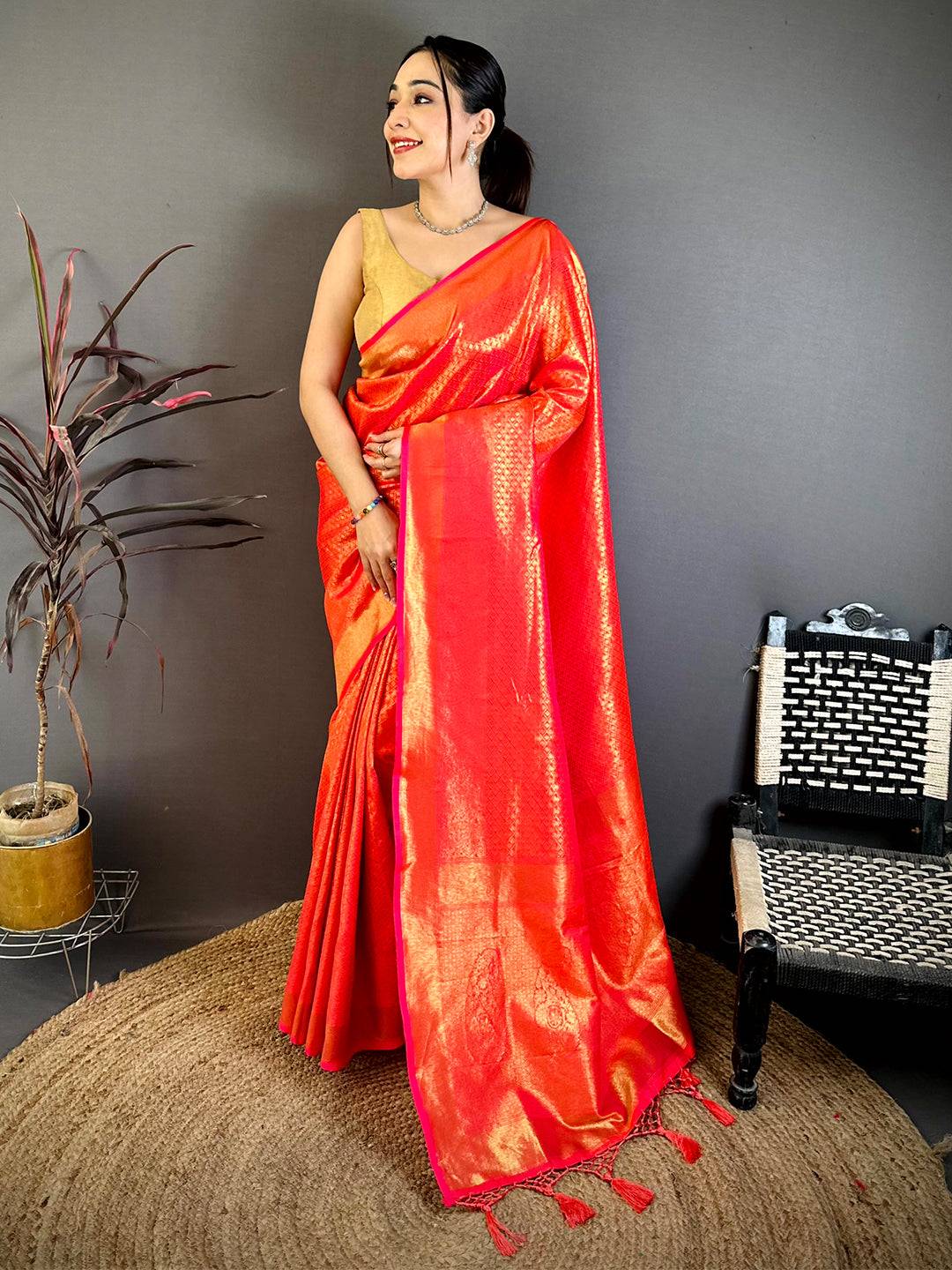 Radiant Orange Kanjivaram Zari Silk Pattu Saree