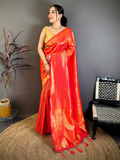 Radiant Orange Kanjivaram Zari Silk Pattu Saree