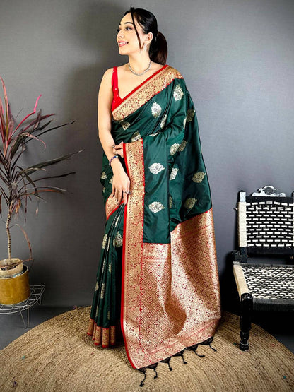 Emerald Green Soft Silk Gadwal Pattu Saree