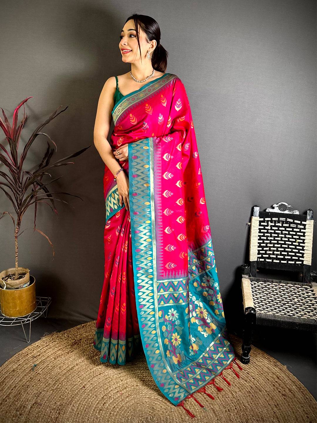 Rani Ikkat Minakari Soft Silk Pattu Saree