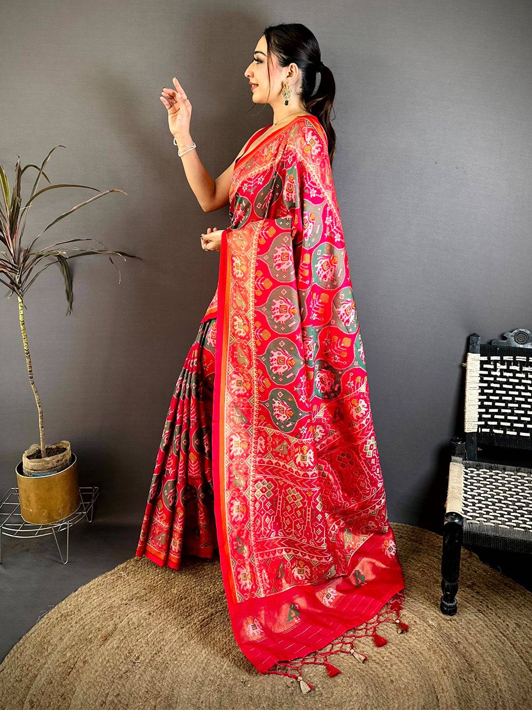 Red Patola Weave Soft Semi Silk Pattu Saree