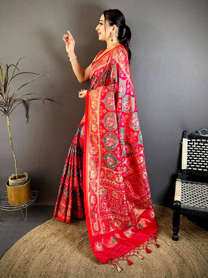 Red Patola Weave Soft Semi Silk Pattu Saree