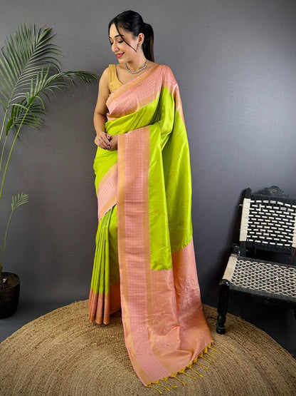 Green Kolam Zari Butta Soft Silk Pattu Saree
