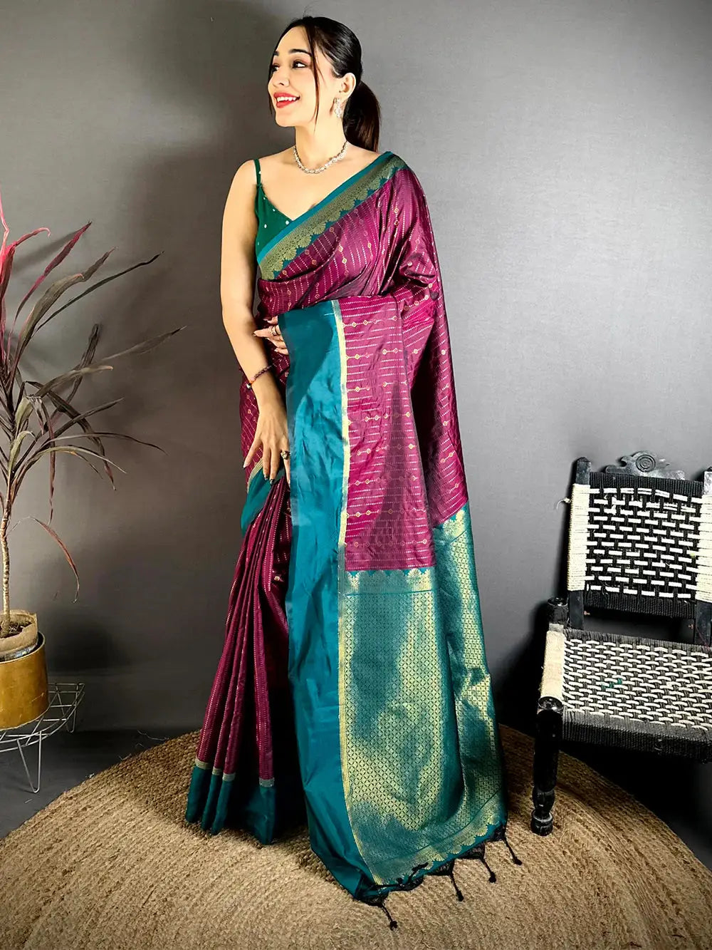 Wine Satin Bentex Border Soft Silk Pattu Saree