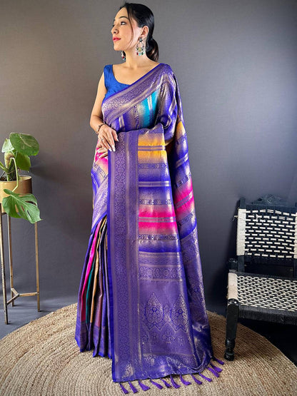 Regal Purple Stripes Banarasi Silk Pattu Saree