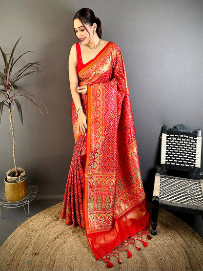 Classic Semi Ikkat Patola Kanchi Zari Pattu Saree