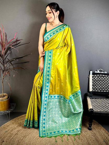 Regal Lime Yellow Gadwal Border Pattu Saree
