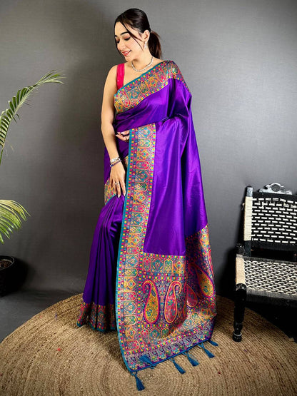 Vibrant Minakari Pashmina Soft Silk Pattu Saree
