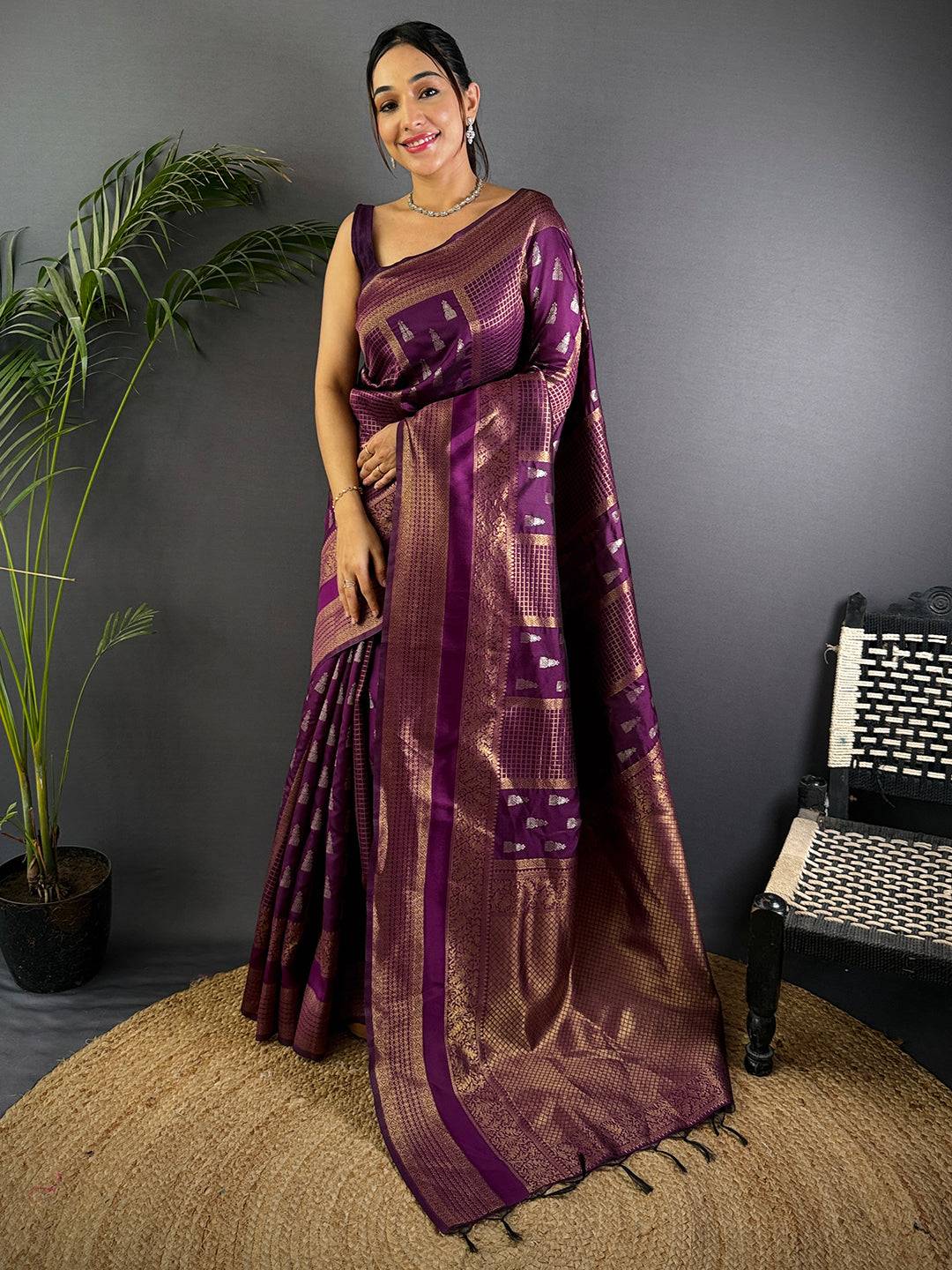 Regal Wine Banarasi Katan Silk Pattu Saree