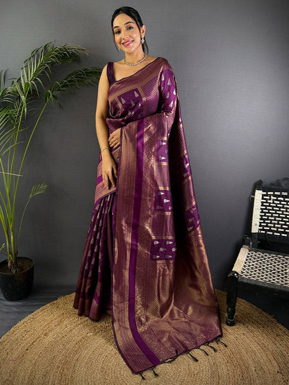 Regal Wine Banarasi Katan Silk Pattu Saree