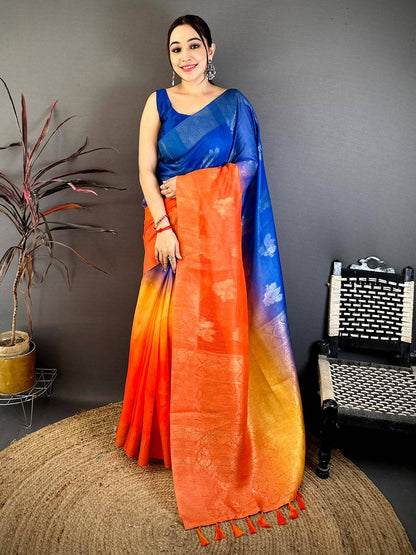Elegant Slub 4D Print Pallu Pattu Saree