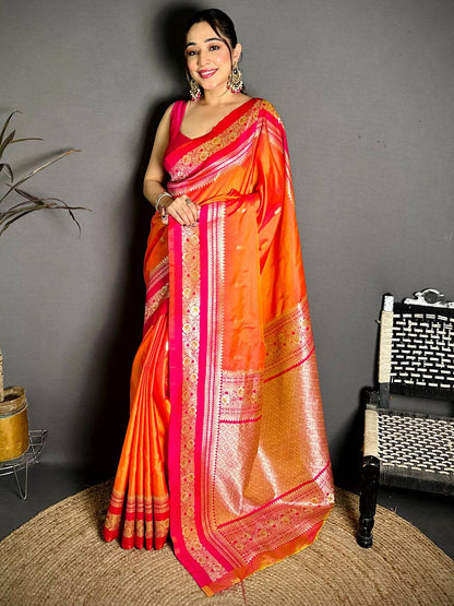 Gold Zari Woven Rani Soft Silk Pattu Saree