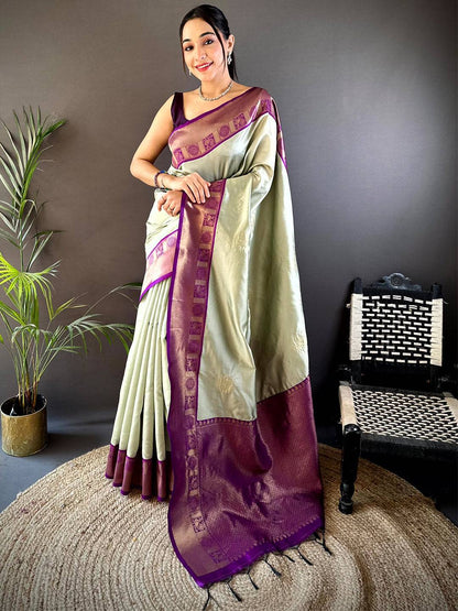 Opulent Pista Banarasi Katan Silk Pattu Saree