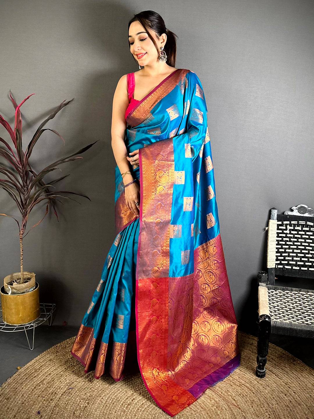 Regal Copper Zari Banarasi Katan Silk Pattu Saree