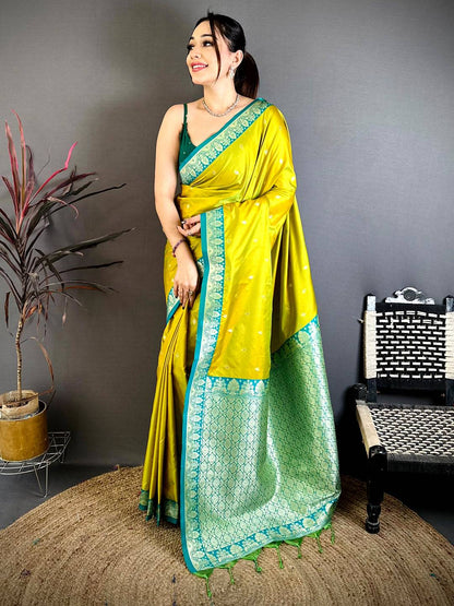 Lime Yellow Royal Gadwal Silk Pattu Saree