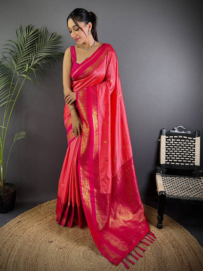 Rose Pink Satin Bentex Soft Silk Pattu Saree