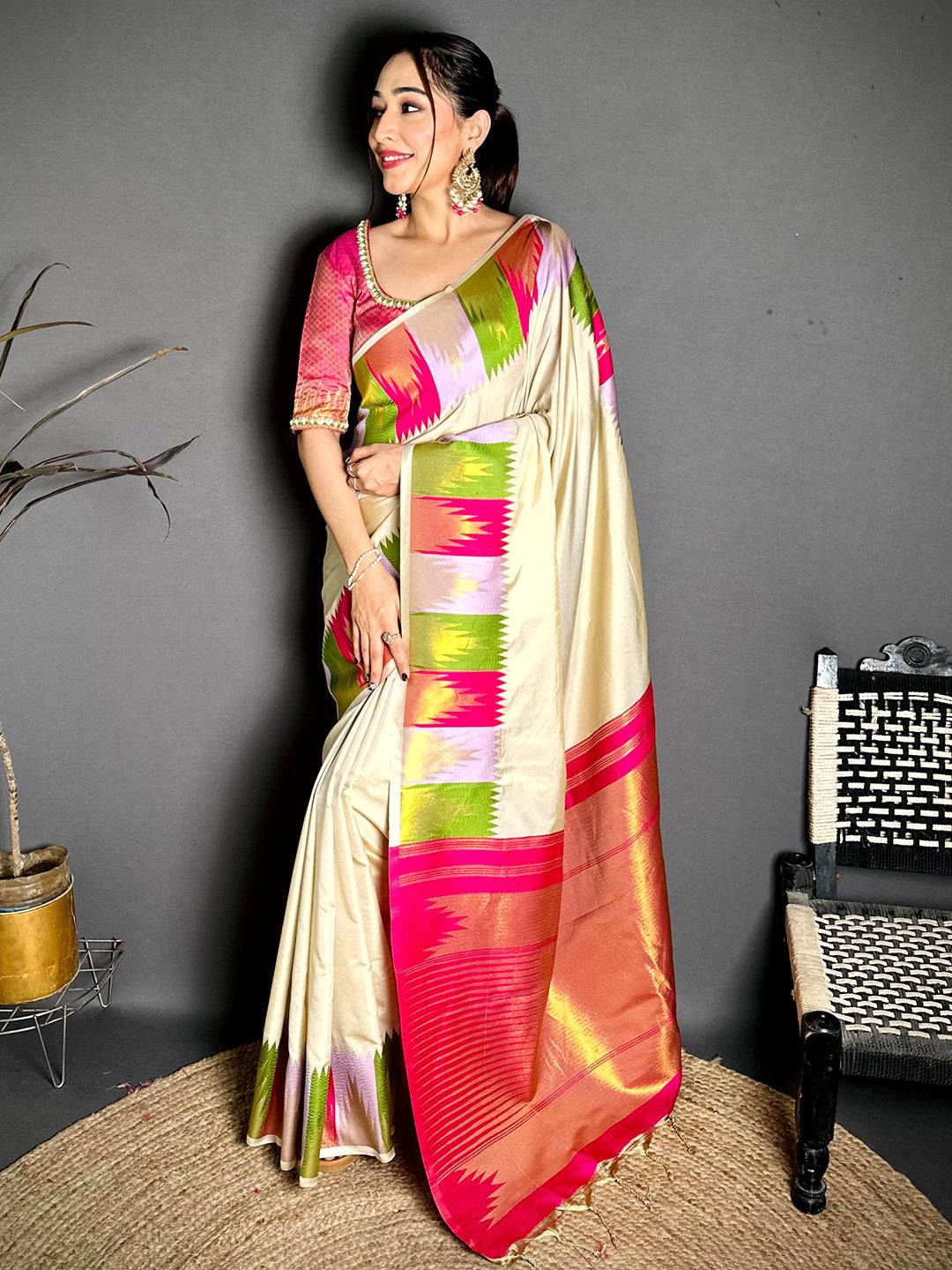 Classic Kanchi Rudraksha Zari Butta Pattu Saree