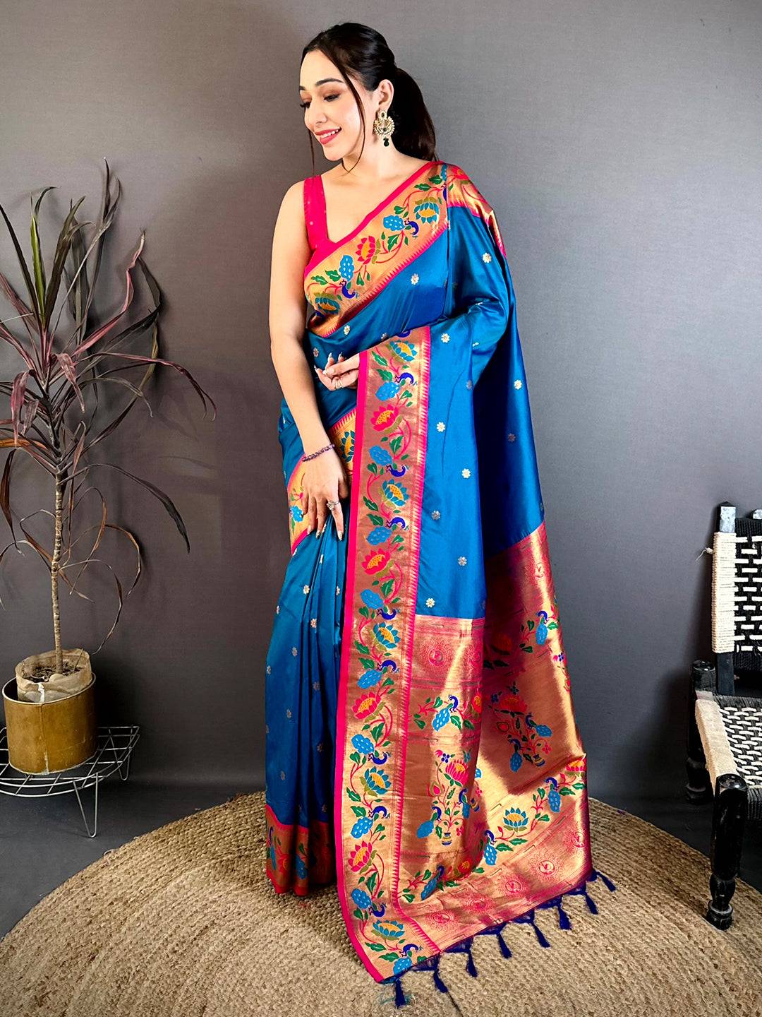 Royal Blue Soft Silk Minakari Pallu Pattu Saree