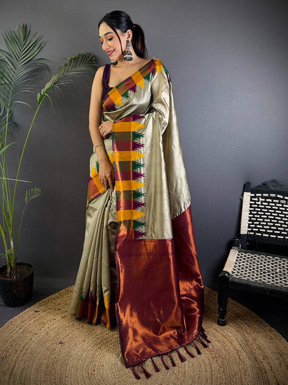 Pista Copper Radiance Katan Silk Pattu Saree