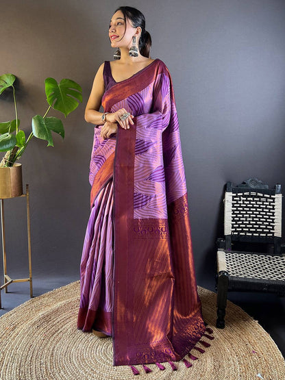 Lavender Tussar Silk Zari Weaving Ikkat Pattu Saree