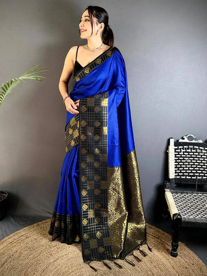 Black Gadwal Border Banarasi Katan Pattu Saree