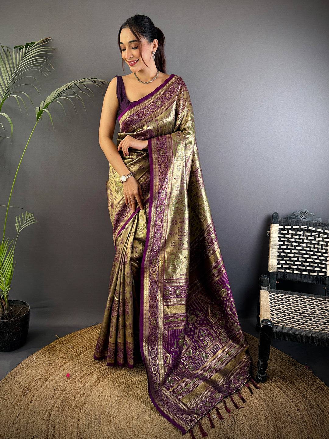 Artistry Warli Gold Zari Dharamavaram Silk Pattu Saree