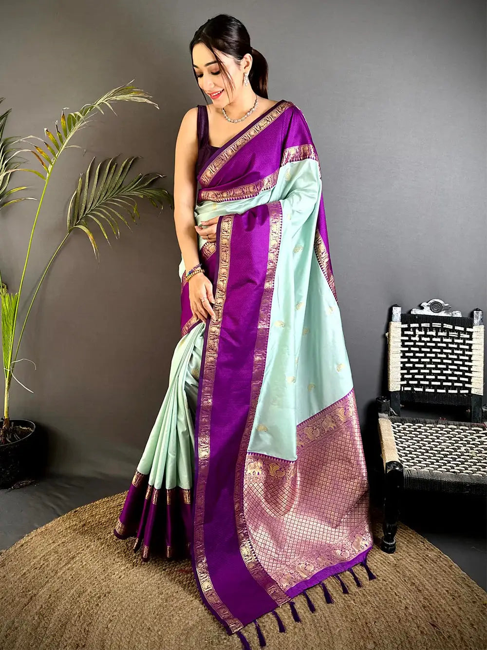 Mint Green Gadhwal Pure Soft Silk Pattu Saree

