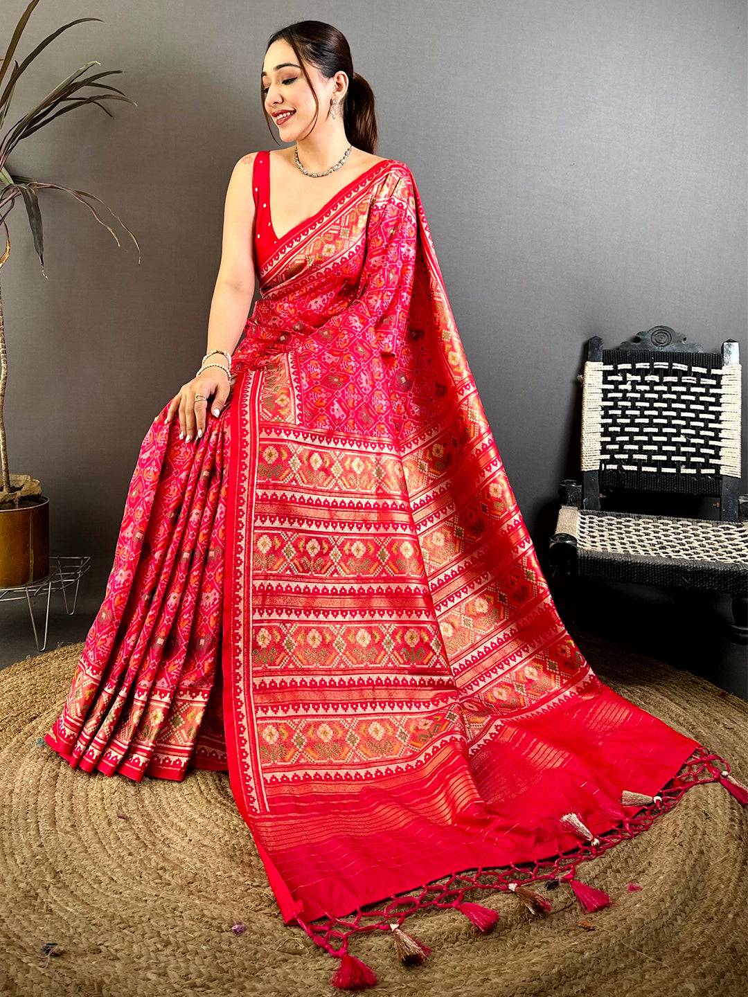 Radiant Semi Ikkat Patola Kanchi Zari Pattu Saree