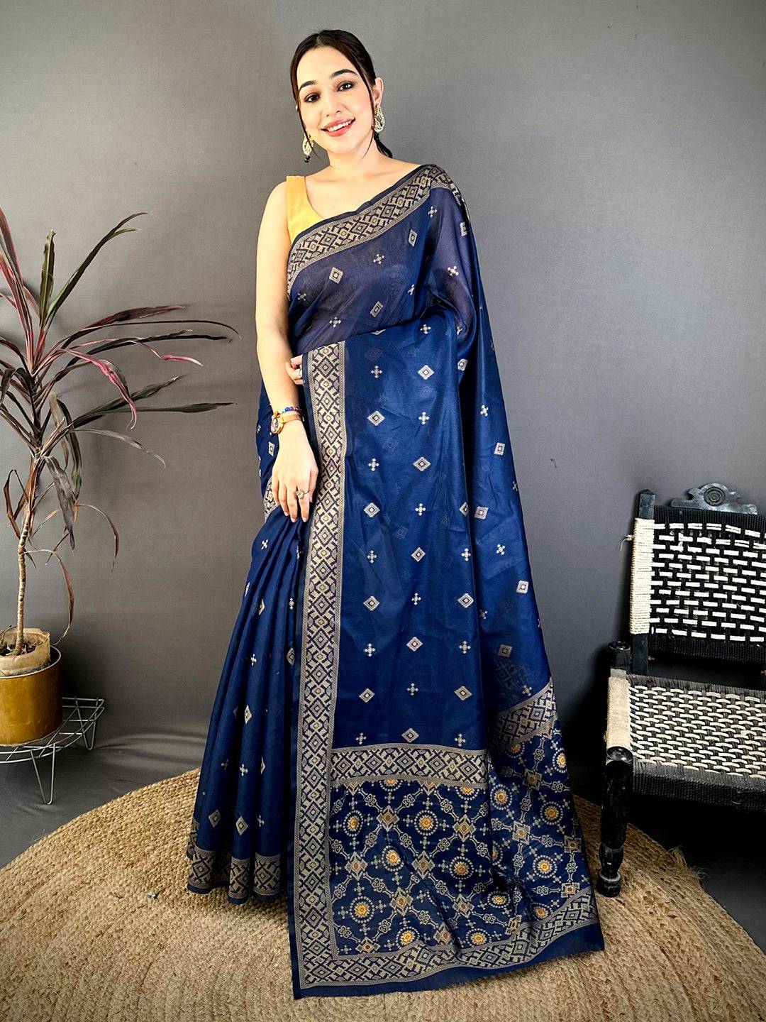 Royal Blue Soft Katan Thread Work Pattu Saree