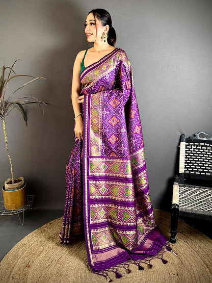 Purple Patola Weaving Semi Silk Pattu Saree