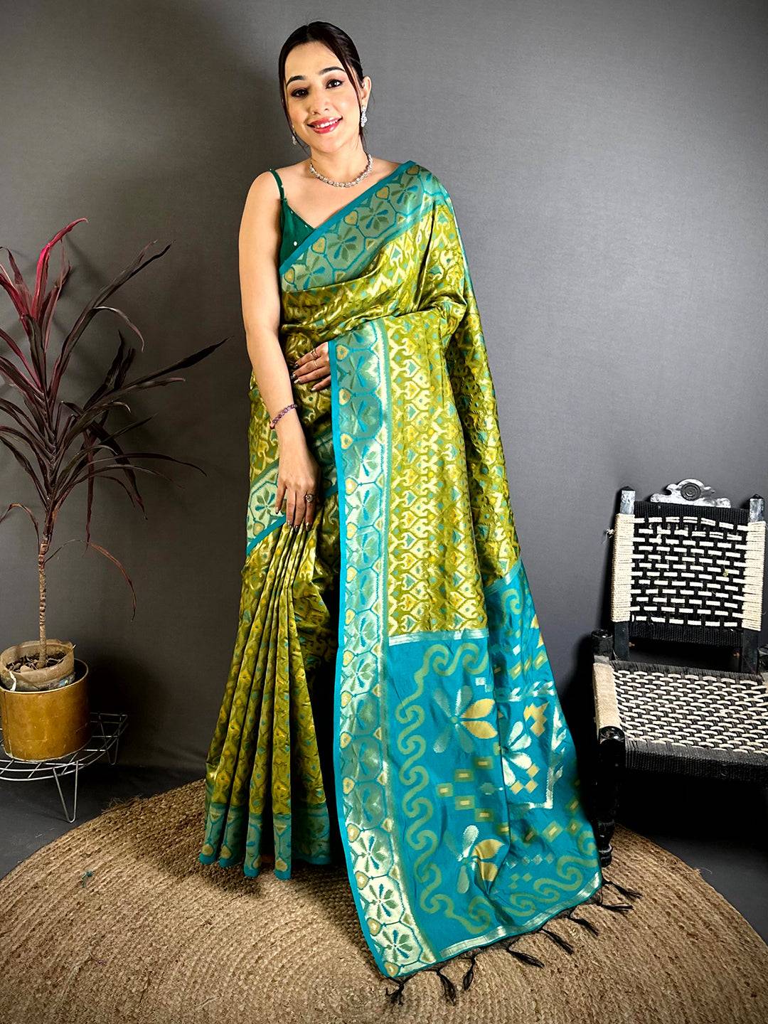 Classic Green Ikkat Soft Silk Pattu Saree