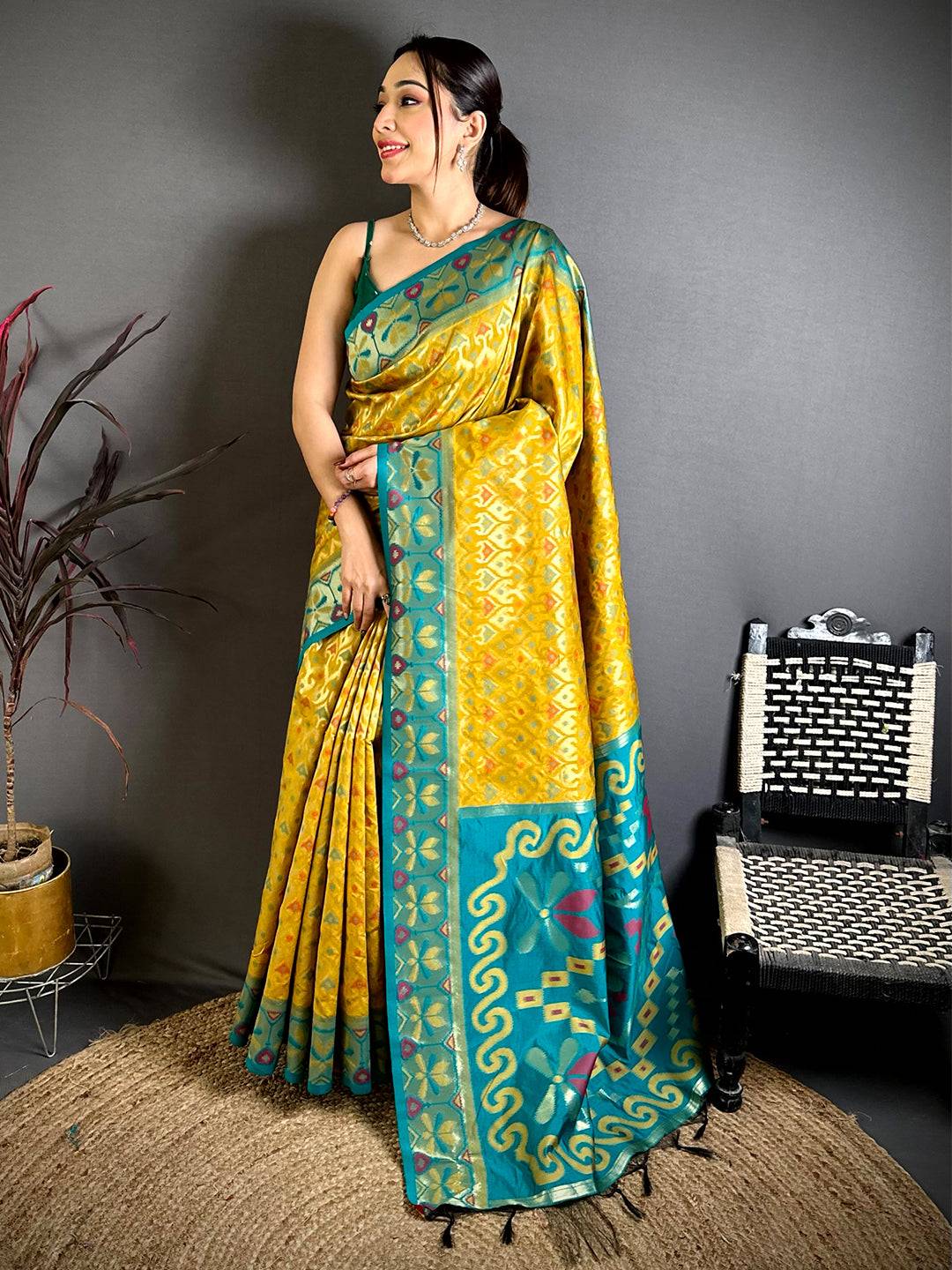 Opulent Gold Ikkat Soft Silk Pattu Saree
