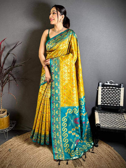 Opulent Gold Ikkat Soft Silk Pattu Saree