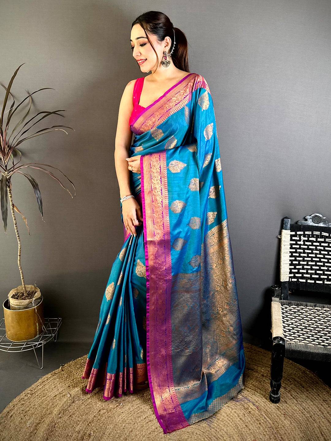 Classic Katan Tussar Feel Zari Border Pattu Saree