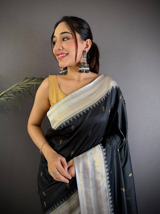 Royal Black Soft Silk Gadwal Pattu Saree