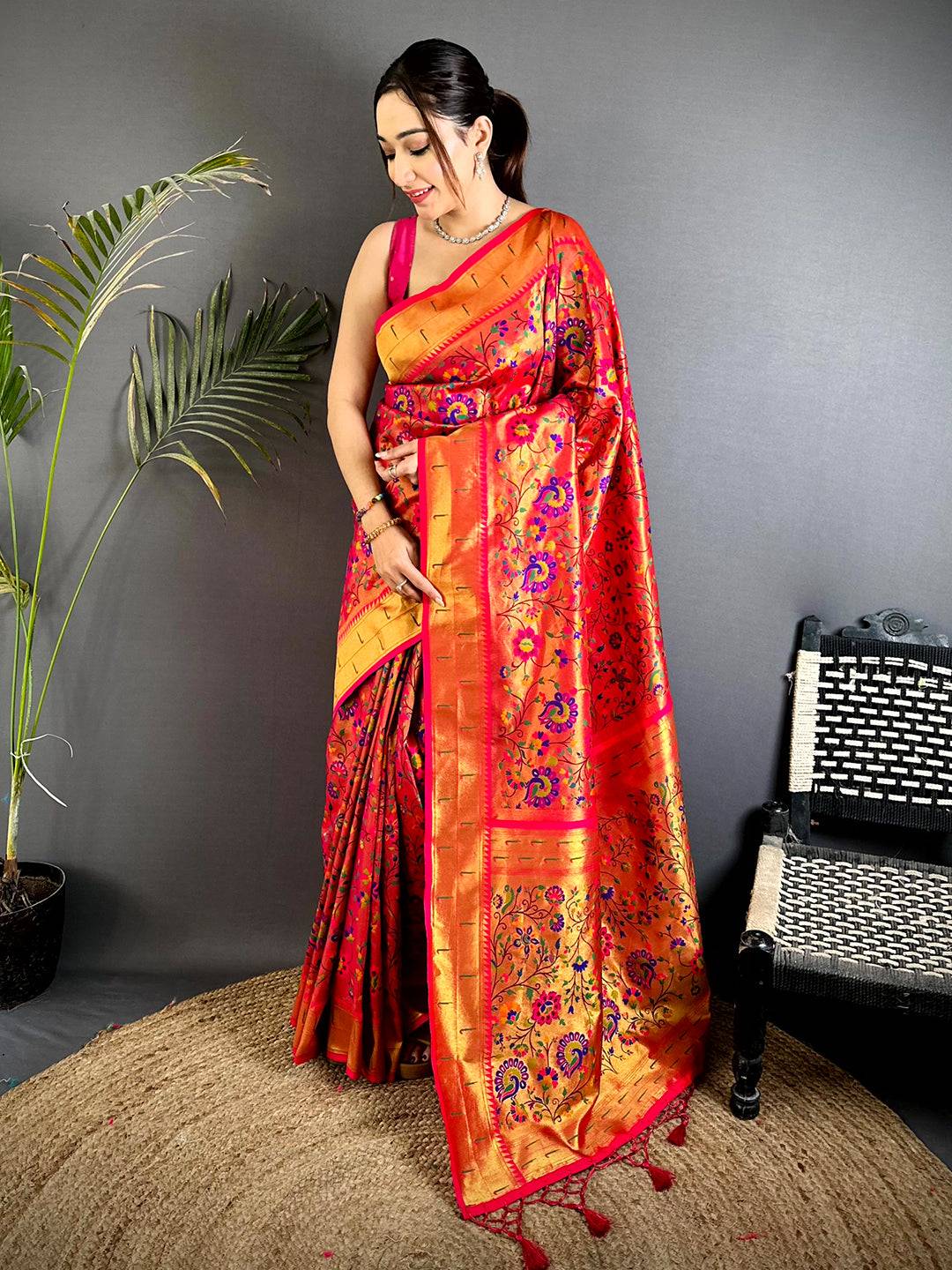 Red Minakari Weave Soft Paithani Pattu Saree