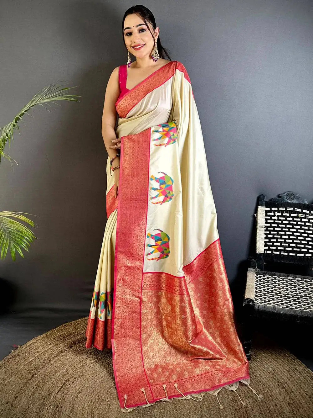 Elephant Ikkat Banarasi Soft Silk Pattu Saree