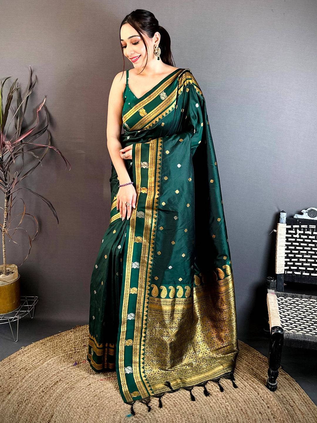 Classic Green Banarasi Katan Silk Zari Pattu Saree