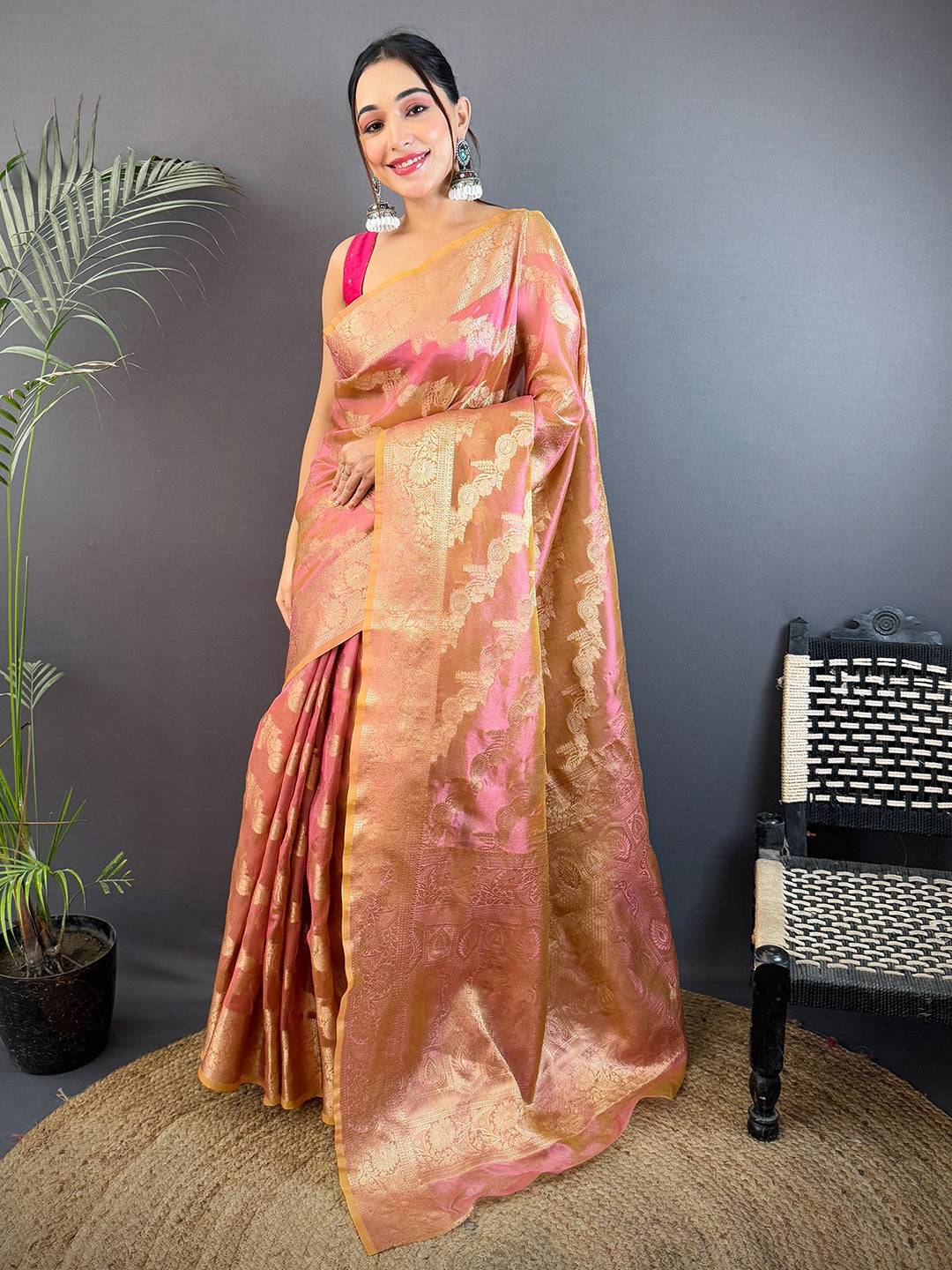 Rust Radiant Dual Tone Tissue Silk Pattu Saree