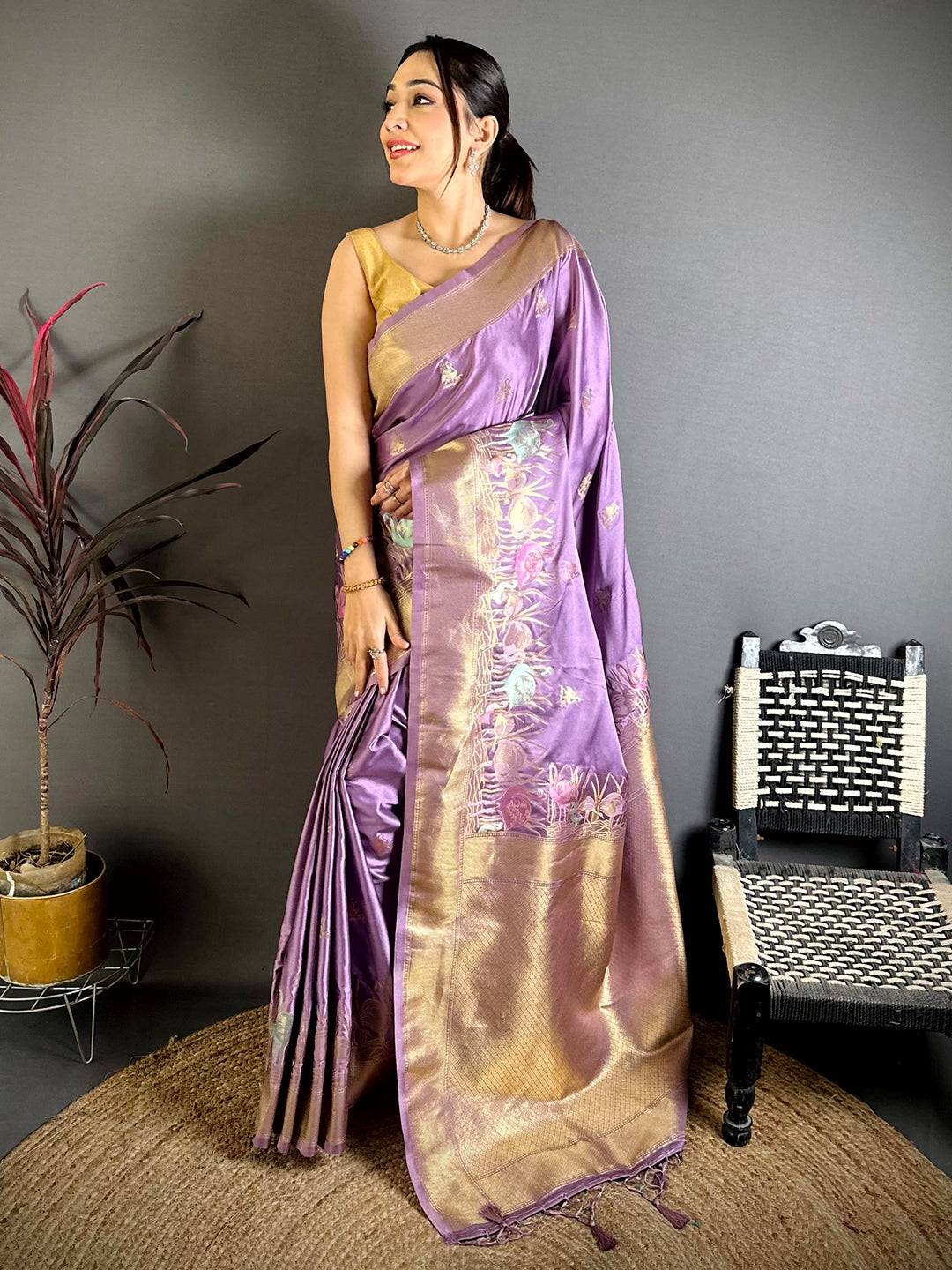 Opulent Minakari Satin Silk Pattu Saree